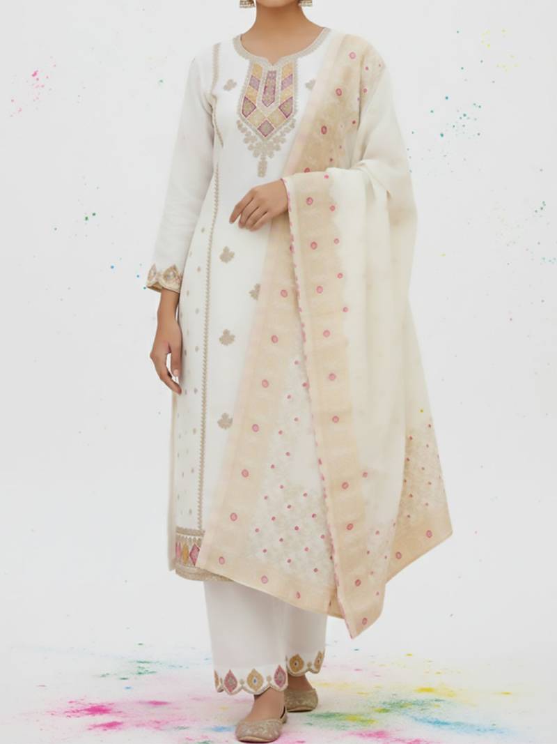 Women ethnic motifs embroidered regular thread work kurta with trousers & with dupatta