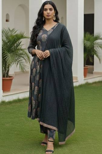 Women ethnic motifs printed kurta with trousers & with dupatta
