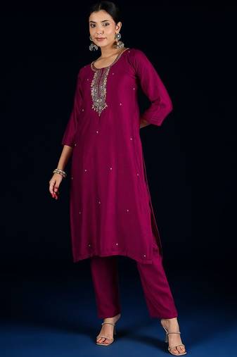 Women embroidered beads and stones kurta with trousers & dupatta