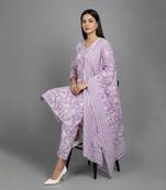 Women floral printed regular pure cotton kurta with trousers & with dupatta