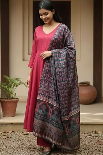 Women ethnic motifs regular kurta with trousers & with dupatta