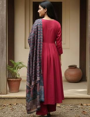 Women ethnic motifs regular kurta with trousers & with dupatta 3