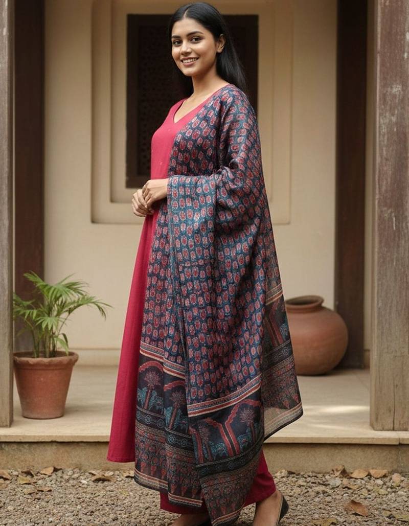 Women ethnic motifs regular kurta with trousers & with dupatta
