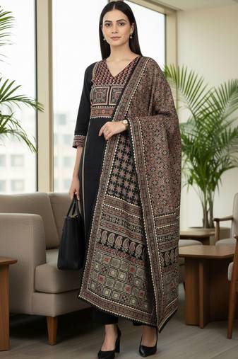 Women ethnic motifs printed kurta with trousers & with dupatta