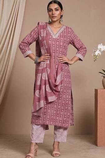 Women ethnic motifs printed kurta with trousers & with dupatta