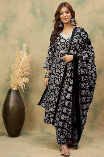 Women ethnic motifs printed regular kurta with trousers & dupatta