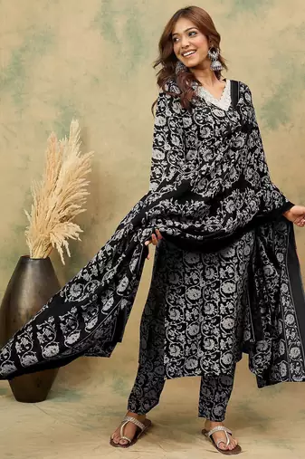 Women ethnic motifs printed regular kurta with trousers & dupatta
