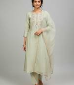 Women ethnic motifs embroidered regular thread work kurta with trousers & with dupatta
