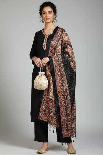 Women ethnic motifs regular thread work kurta with palazzos & with dupatta