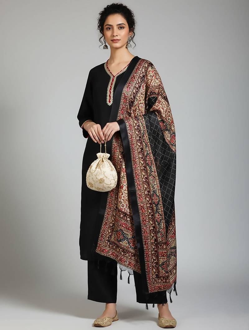 Women ethnic motifs regular thread work kurta with palazzos & with dupatta