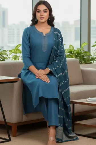 Women ethnic motifs regular thread work kurta with trousers & with dupatta