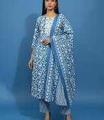 Women ethnic motifs printed regular thread work kurta with trousers & with dupatta
