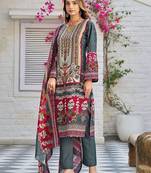 Women printed regular beads and stones kurta with trousers & with dupatta