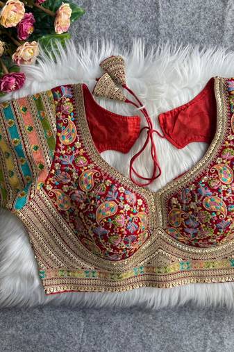 Red sabyasachi inspired kashmiri work blouse
