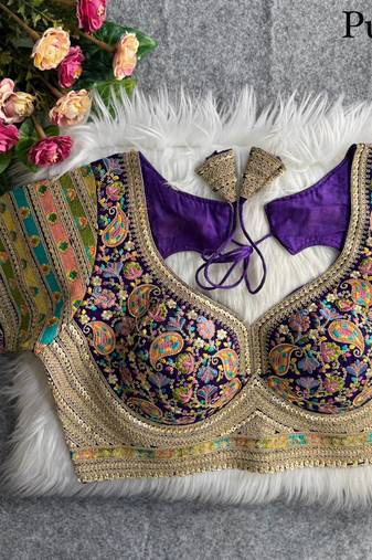 Purple sabyasachi inspired kashmiri work blouse