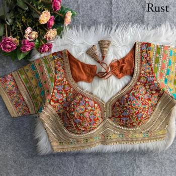 Rust sabyasachi inspired kashmiri work blouse 2