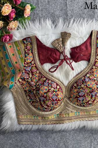 Maroon sabyasachi inspired kashmiri work blouse