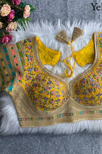 Yellow sabyasachi inspired kashmiri work blouse