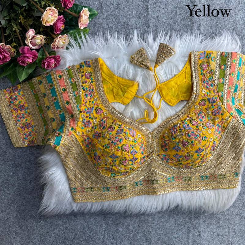 Yellow sabyasachi inspired kashmiri work blouse
