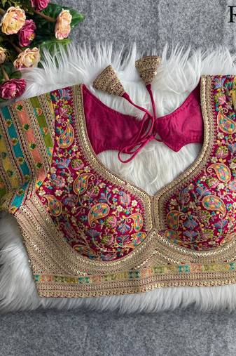 Rani pink sabyasachi inspired kashmiri work blouse