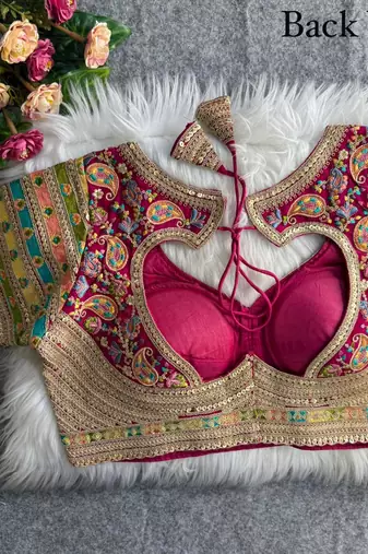 Rani pink sabyasachi inspired kashmiri work blouse