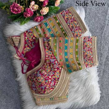 Rani pink sabyasachi inspired kashmiri work blouse 3