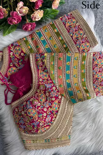 Rani pink sabyasachi inspired kashmiri work blouse