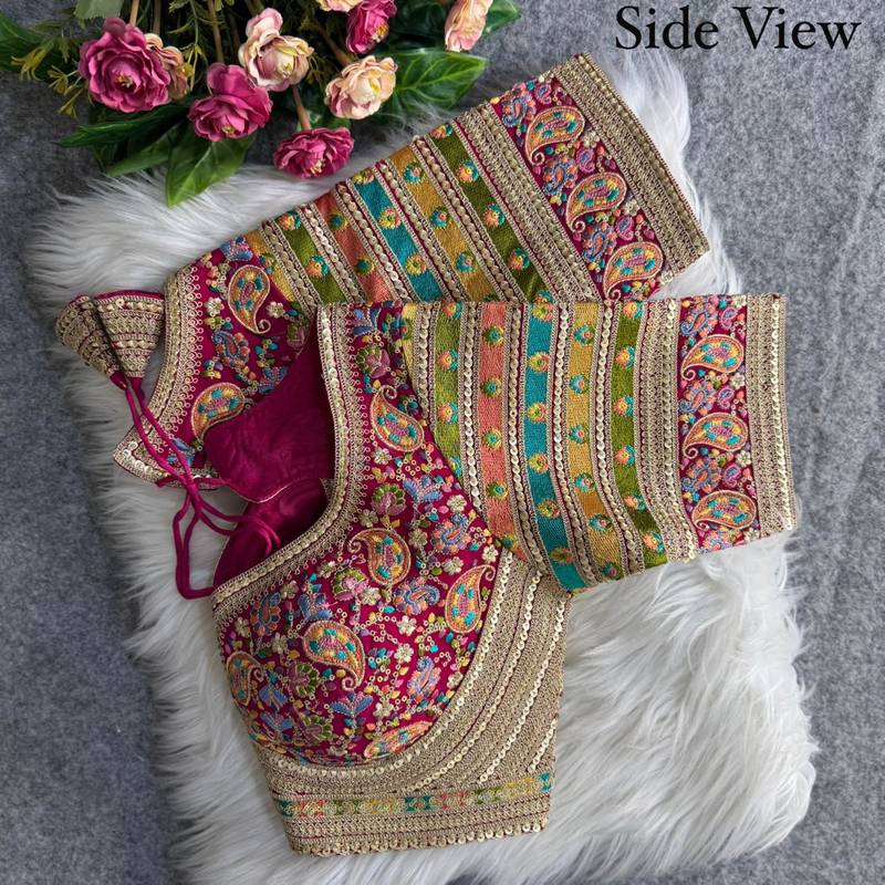 Rani pink sabyasachi inspired kashmiri work blouse