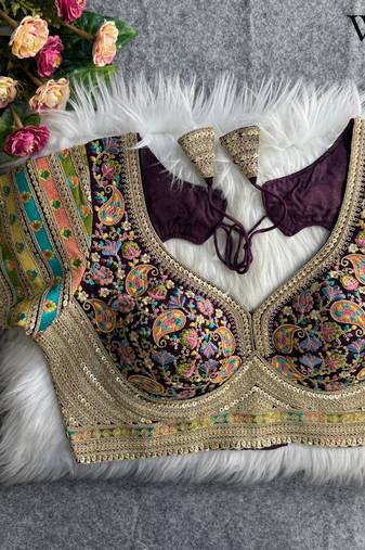 Wine sabyasachi inspired kashmiri work blouse