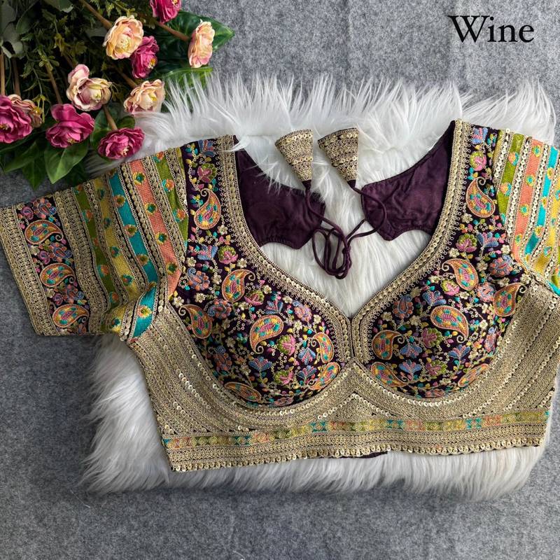 Wine sabyasachi inspired kashmiri work blouse