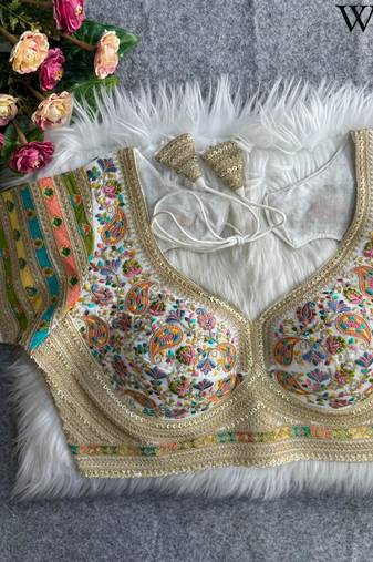 White sabyasachi inspired kashmiri work blouse