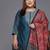 Women plus size teal blue yoke design chanderi silk kurta with trousers & dupatta