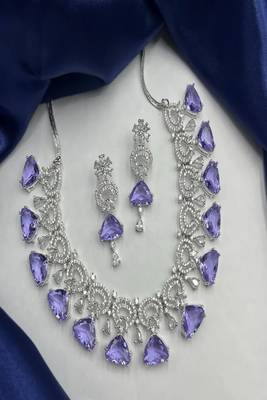 Amethyst CZ Bridal Jewelry Set: Silver Wedding Necklace & Earrings 3