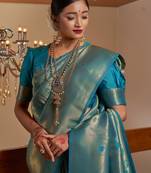 blue woven pure silk blend designer pallu saree with blouse