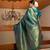 green woven pure silk blend designer pallu saree with blouse