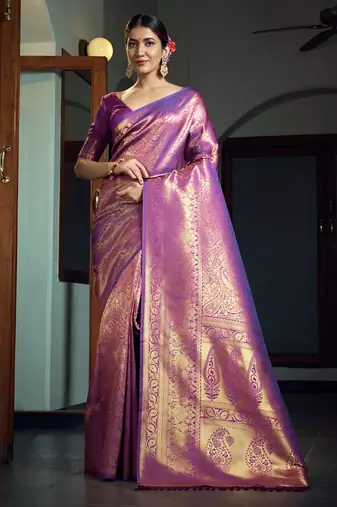 purple woven pure silk blend designer pallu saree with blouse