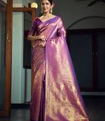 purple woven pure silk blend designer pallu saree with blouse