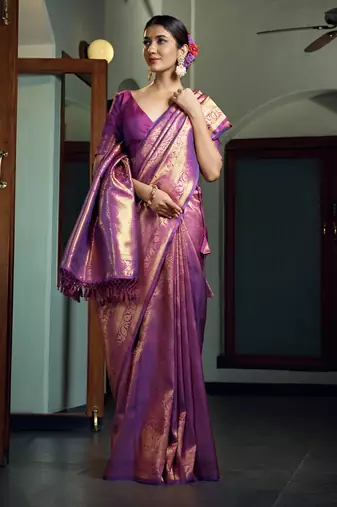 purple woven pure silk blend designer pallu saree with blouse
