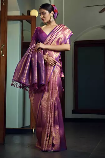 purple woven pure silk blend designer pallu saree with blouse