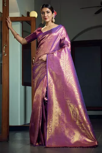 purple woven pure silk blend designer pallu saree with blouse