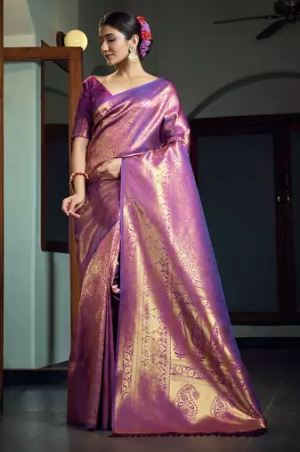 purple woven pure silk blend designer pallu saree with blouse