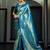 blue woven pure silk blend designer pallu saree with blouse