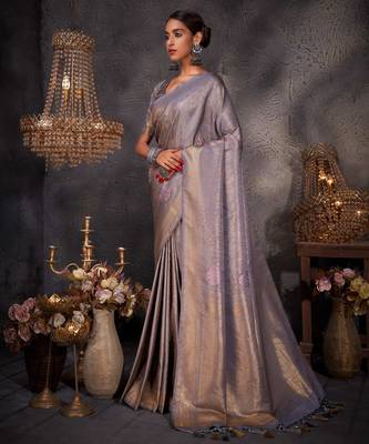 grey woven pure silk blend designer pallu saree with blouse 2