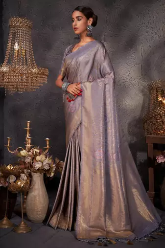 grey woven pure silk blend designer pallu saree with blouse