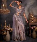 grey woven pure silk blend designer pallu saree with blouse