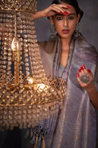 grey woven pure silk blend designer pallu saree with blouse