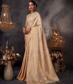 cream woven pure silk blend designer pallu saree with blouse