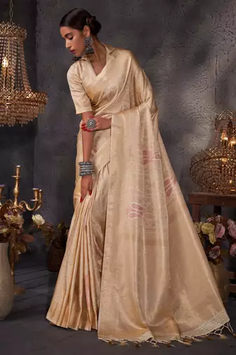 cream woven pure silk blend designer pallu saree with blouse