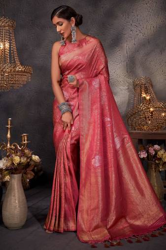 red woven pure silk blend designer pallu saree with blouse