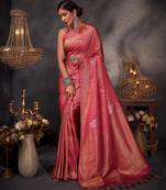 red woven pure silk blend designer pallu saree with blouse